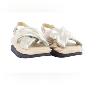Metallic Silver Platform Slingback Sandals